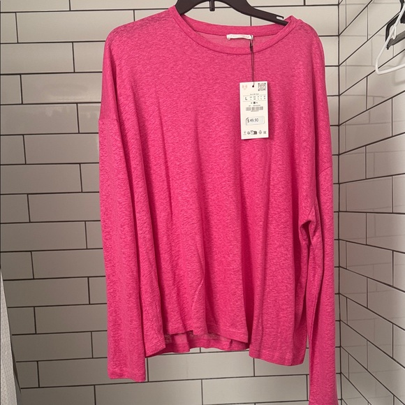 Fuchsia Viscose Linen Long Sleeve Shirt - Picture 1 of 4